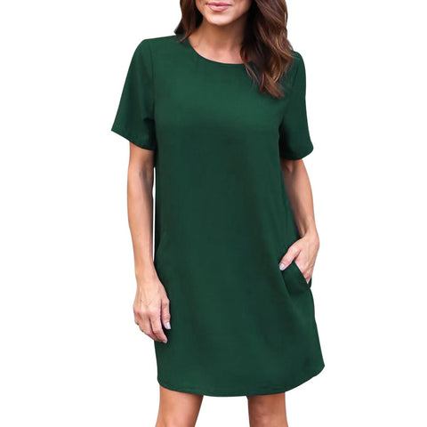 Image of Womens Casual Solid Short Sleeveless Boyfriend Pocket Plain Dress - mamyfull