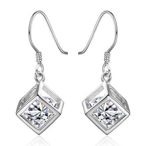 Image of Swarovski Crystal Rubix Cube Drop Earring in White Gold Plated - mamyfull