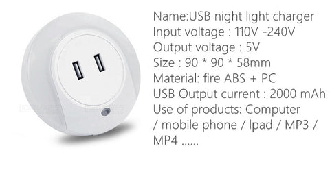 Image of Led light with sensor and smartphone charger - mamyfull