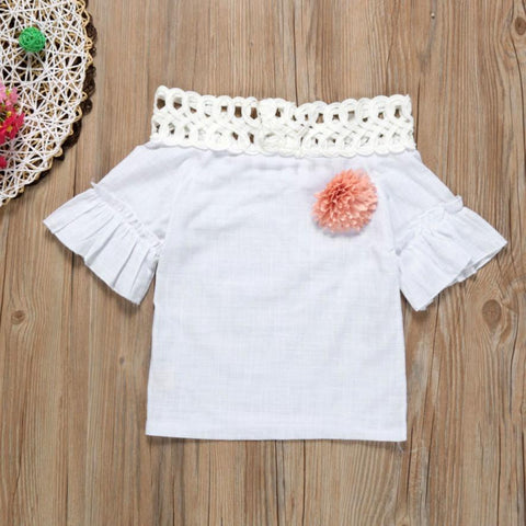 Image of Hollow collar hood sleeve coat + flowers skirt New Kids Baby Girls Short Sleeve Shirt + Flowers Skirt Set Summer Dress Outfits - mamyfull