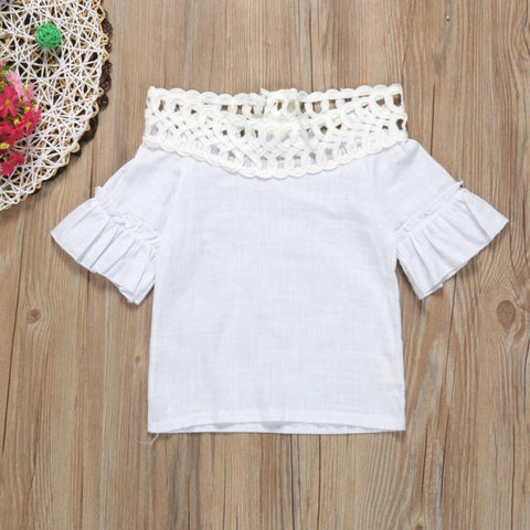 Image of Hollow collar hood sleeve coat + flowers skirt New Kids Baby Girls Short Sleeve Shirt + Flowers Skirt Set Summer Dress Outfits - mamyfull