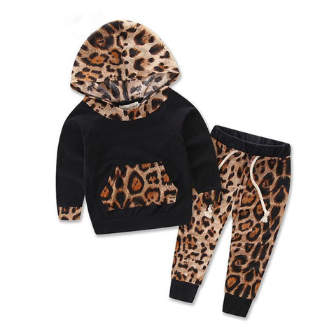 Image of Baby Kids Set Long Sleeve Leopard Print Tracksuit Top + Pants Outfits Set Kids clothing #YL - mamyfull