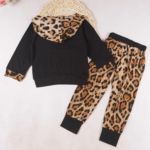 Image of Baby Kids Set Long Sleeve Leopard Print Tracksuit Top + Pants Outfits Set Kids clothing #YL - mamyfull