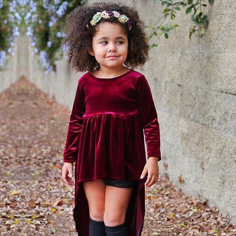 Image of Girls dress long dress gold velvet dress Toddler Infant Kids Baby Girls Long Sleeve Solid Tops Dress Outfits Clothes drop ship - mamyfull