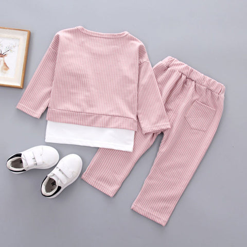 Image of Autumn Baby Boys Girls Clothes Infant Baby Clothing Sets For Newborn Smile Pocket print Long Sleeve Striped Tops+Pants 2pcs - mamyfull