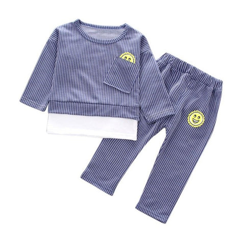 Image of Autumn Baby Boys Girls Clothes Infant Baby Clothing Sets For Newborn Smile Pocket print Long Sleeve Striped Tops+Pants 2pcs - mamyfull