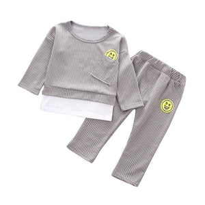 Autumn Baby Boys Girls Clothes Infant Baby Clothing Sets For Newborn Smile Pocket print Long Sleeve Striped Tops+Pants 2pcs - mamyfull