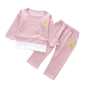 Autumn Baby Boys Girls Clothes Infant Baby Clothing Sets For Newborn Smile Pocket print Long Sleeve Striped Tops+Pants 2pcs