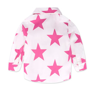 Girl set Five-pointed Star long-sleeved T Shirt Tops denim trousers Pants 2Pcs Outfits Baby Clothes Set drop ship