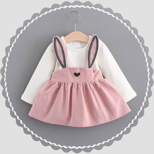 0-3 Years Old Autumn Baby Kids Toddler Girl Cute Rabbit Bandage Suit Mini Dress - mamyfull