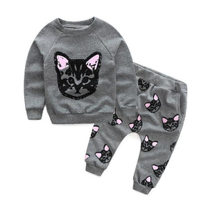 Baby Kids Set Clothes Long Sleeve Cats Print Tracksuit +Pants Outfits Set - mamyfull