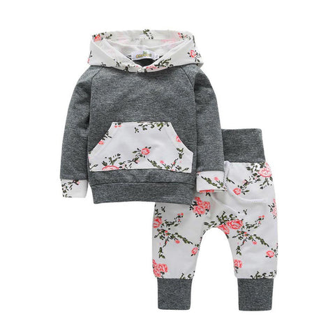 Image of 2pcs Toddler Infant Baby Boy Girl Clothes Set Floral Hoodie Tops+Pants Outfits - mamyfull