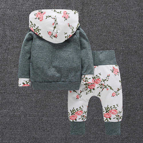 Image of 2pcs Toddler Infant Baby Boy Girl Clothes Set Floral Hoodie Tops+Pants Outfits - mamyfull