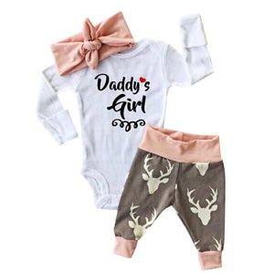 Kid Xmas Newborn Baby Girl Romper Bodysuit+Pants Hairband Clothes Outfits Set - mamyfull