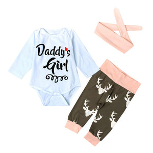 Kid Xmas Newborn Baby Girl Romper Bodysuit+Pants Hairband Clothes Outfits Set