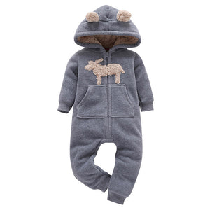 Infant Baby Boys Girls Thicker Print Hooded Romper Jumpsuit Outfit Kid Clothes - mamyfull