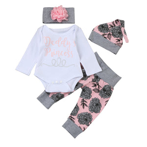 Newborn Infant Baby Girl Letter Romper Tops+Floral Pants Hat Outfits Clothes Set - mamyfull