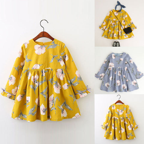 Image of Toddler Kids Baby Girl Clothes Long Sleeve Floral Bowknot Party Princess Dresses - mamyfull