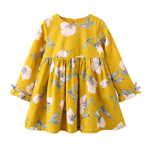 Image of Toddler Kids Baby Girl Clothes Long Sleeve Floral Bowknot Party Princess Dresses - mamyfull