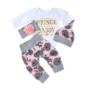 Toddler Newborn Baby Girls Letter Rompers Jumpsuit Flowers Pants 4PCS Outfit Set - mamyfull