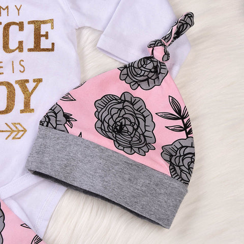 Image of Toddler Newborn Baby Girls Letter Rompers Jumpsuit Flowers Pants 4PCS Outfit Set - mamyfull