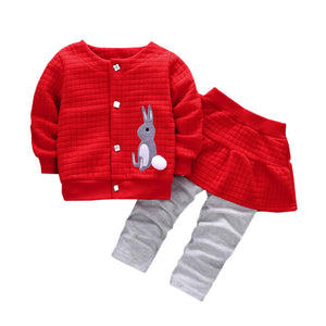 2Pcs Infant Toddler Baby Girls Rabbit Print Tops Coat+Pants Outfits Clothes Set - mamyfull