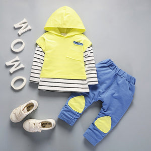 Toddler Kids Baby Boy Girls Outfits Hooded Stripe T-shirt Tops+Pants Clothes Set - mamyfull