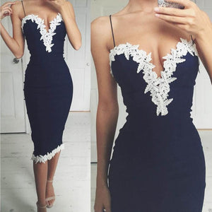 Womens Bodycon V Neck Floral Lace Evening Party Ladies Long Dress - mamyfull