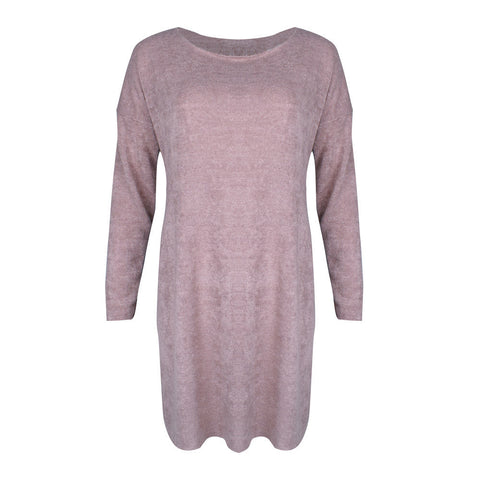 Image of Fashion Women Solid O-Neck Sweater Long Casual Long Sleeve Pullove Dress - mamyfull