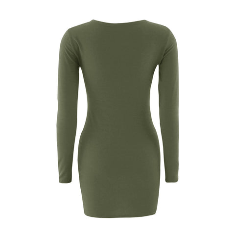 Image of Women Fashion Sexy Solid Long Sleeve Slim Dress - mamyfull