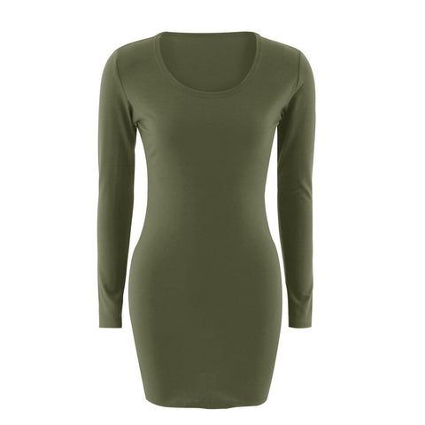 Image of Women Fashion Sexy Solid Long Sleeve Slim Dress - mamyfull