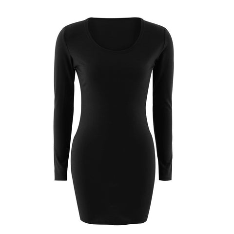 Image of Women Fashion Sexy Solid Long Sleeve Slim Dress - mamyfull