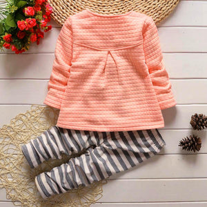 Baby kids Girls Warm Cotton Flower Long Sleeve Cardigan+Long Pants Clothing Sets - mamyfull