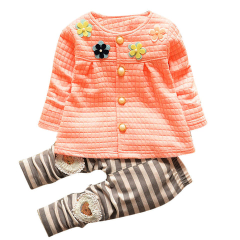 Image of Baby kids Girls Warm Cotton Flower Long Sleeve Cardigan+Long Pants Clothing Sets - mamyfull