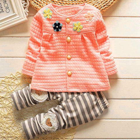 Image of Baby kids Girls Warm Cotton Flower Long Sleeve Cardigan+Long Pants Clothing Sets - mamyfull