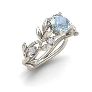 Women's Silver Floral Transparent Diamond Flower Vine Leaf Rings Wedding Gift - mamyfull