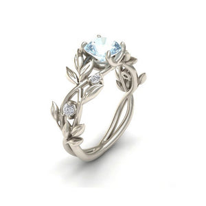 Women's Silver Floral Transparent Diamond Flower Vine Leaf Rings Wedding Gift