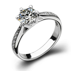 925 Silver Zircon Six Prong Engagement Rings Gift - mamyfull