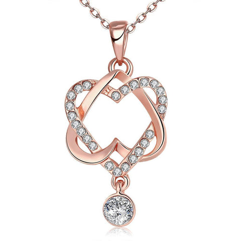 Image of Swarovski Crystal 18K Rose Plated Intertwined Hearts Necklace - mamyfull