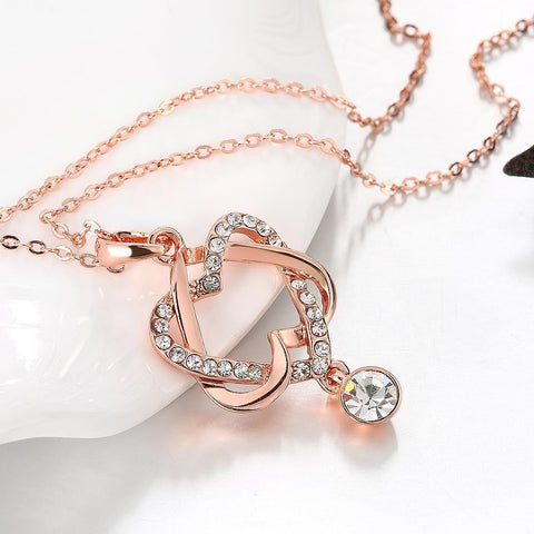 Image of Swarovski Crystal 18K Rose Plated Intertwined Hearts Necklace - mamyfull