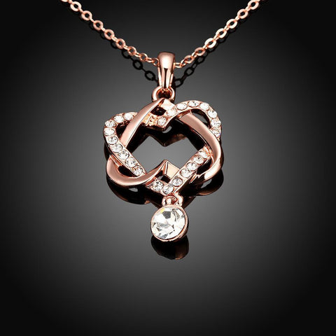 Image of Swarovski Crystal 18K Rose Plated Intertwined Hearts Necklace - mamyfull