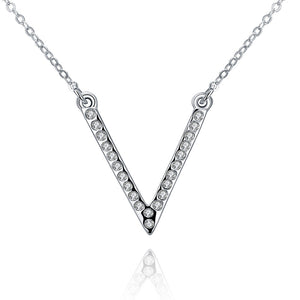 Swarovski Crystal 18K White Gold Plated V Pave Necklace - mamyfull