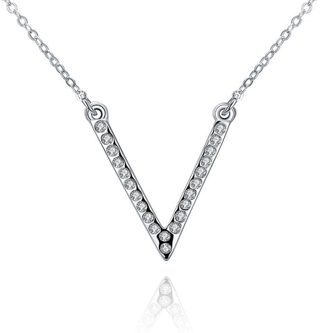 Image of Swarovski Crystal 18K White Gold Plated V Pave Necklace - mamyfull