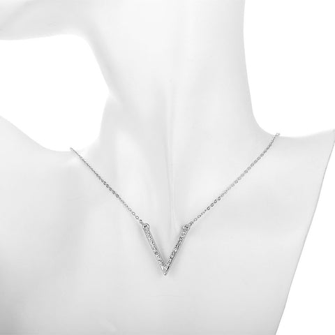 Image of Swarovski Crystal 18K White Gold Plated V Pave Necklace - mamyfull