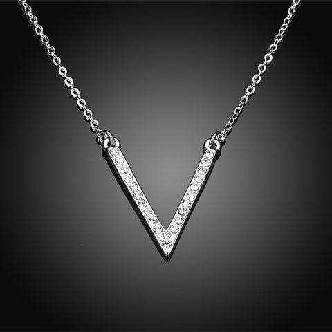 Image of Swarovski Crystal 18K White Gold Plated V Pave Necklace - mamyfull