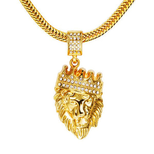 18K Gold-Plated Lion Head Pendant with Chain Necklace - mamyfull