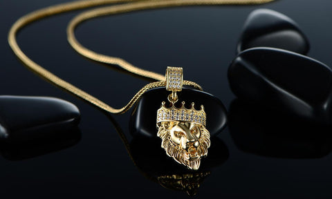 Image of 18K Gold-Plated Lion Head Pendant with Chain Necklace - mamyfull