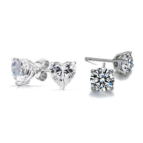 Image of 2-Pack: 2 Ct Sterling Silver Studs - Round + Heart - mamyfull