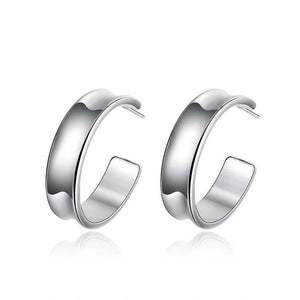 Hoop Half Stud Earring in White Gold Plated - mamyfull