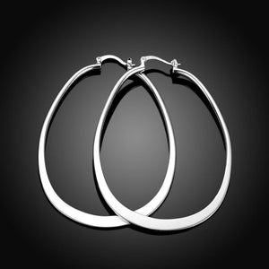 Large Oval Hoop Earring in White Gold Plated